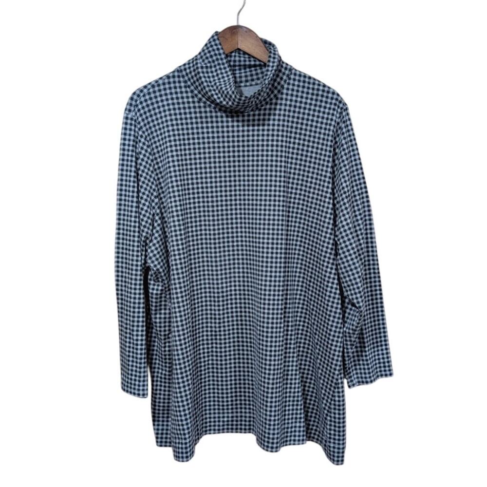 J. Jill Top Womens‎ 3X Luxe Supima Turtleneck Tunic Black Gray Check